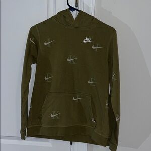Olive Green Spell Out Letters Swoosh Nike Sweatshirt XL youth kids boys girls